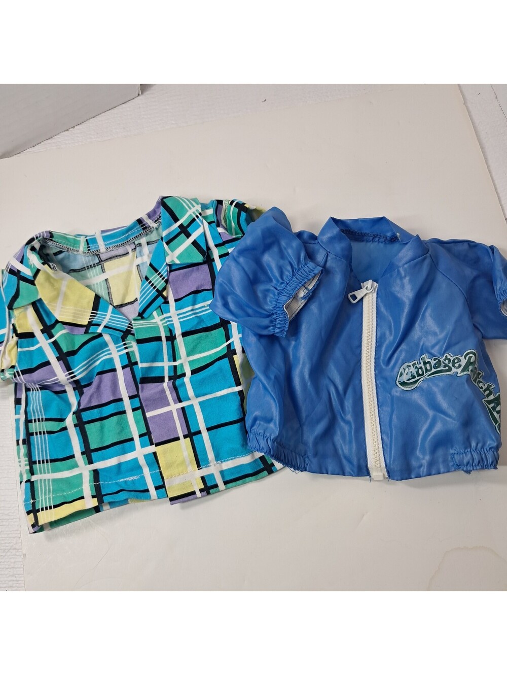 Cabbage Patch kids Plaid geometric 80s 90s collared top shirt & windbreaker blue